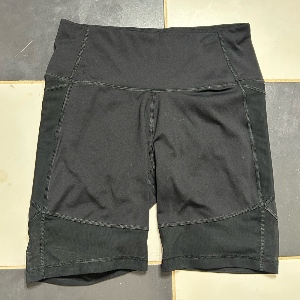 All in Motion Black Bike Shorts Moisture-Wicking Elastic Waistband - Mesh Trim